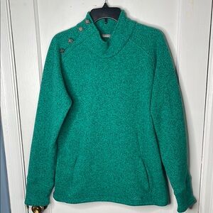 Cabela’s XL Teal Green Fleece Sweater Mock Neck Zipperd Pockets Ladies Outdoor